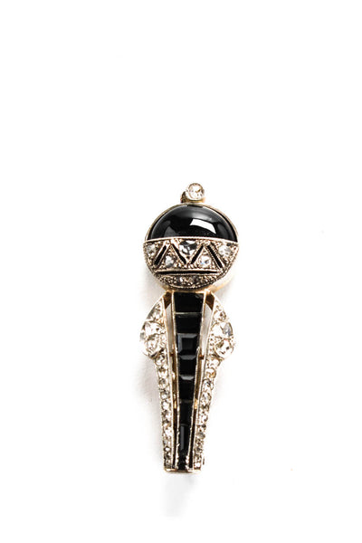 Designer Womens 14kt White Gold Diamond Enamel Collar Pin Brooch 1920-30s