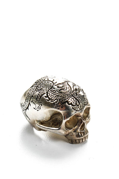 Lydia Courteille Womens Sterling Silver Etched Skull Cocktail Ring Size 5.5