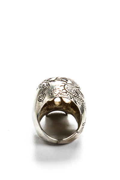 Lydia Courteille Womens Sterling Silver Etched Skull Cocktail Ring Size 5.5
