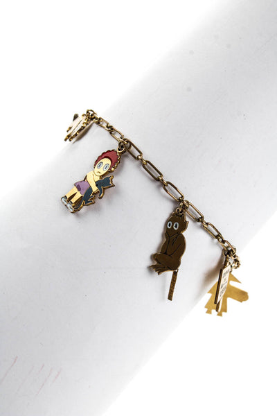 Designer Womens Antique Gold Tone Enamel Charm Bracelet 1920-30s