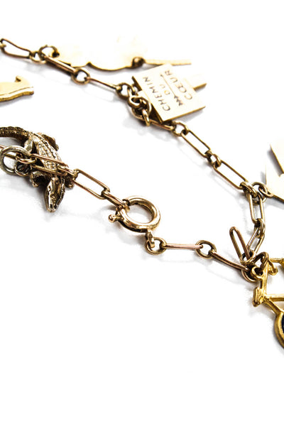 Designer Womens Antique Gold Tone Enamel Charm Bracelet 1920-30s