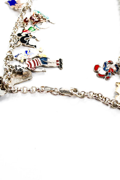 Designer Womens Antique Sterling Silver Enamel Cartoon Charm Necklace