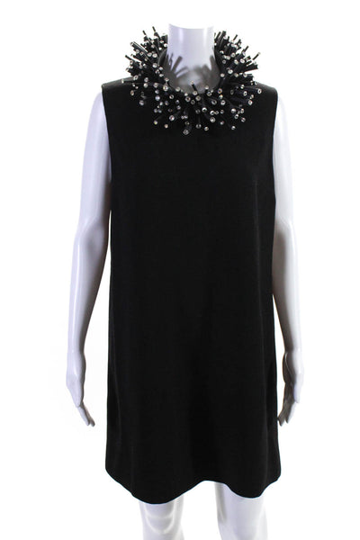Pierre Cardin Paris Womens Vintage Crepe Shift Dress Necklace Set Black Size L
