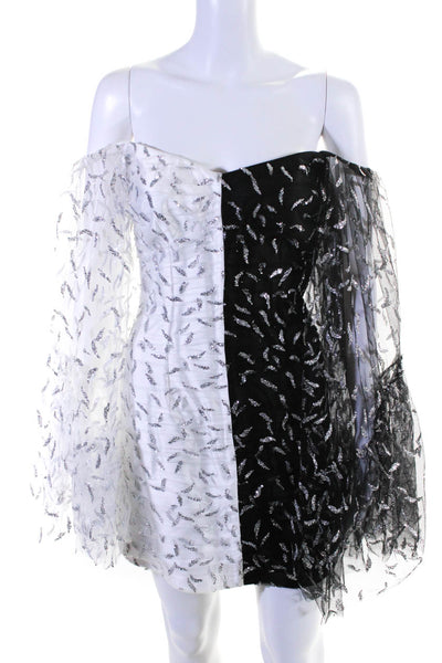 Sandra Mansour Womens  Two Tone Glitter Mini Dress Black White Size EUR 42