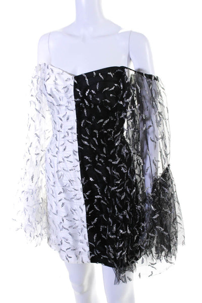 Sandra Mansour Womens  Two Tone Glitter Mini Dress Black White Size EUR 42
