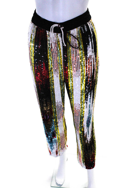 Ashish Womens Sequin Ikat Stripe Drawstring Trouser Poppy Multicolor Size S