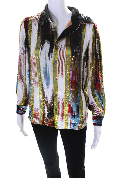 Ashish Womens Sequin Ikat Stripe Shirt Poppy Multicolor Size XS