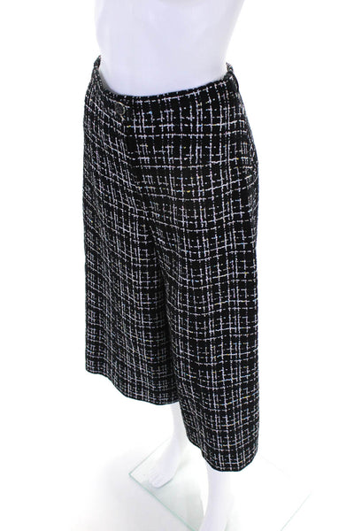 Chanel Womens Silk-Blend Tweed Bow-Blouse Wide-Leg Pants Suit Set Black Size 36