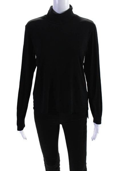 Eileen Fisher Womens Long Sleeve Mock Neck Tee Shirt Black Silk Size Small