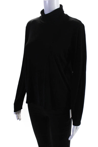 Eileen Fisher Womens Long Sleeve Mock Neck Tee Shirt Black Silk Size Small