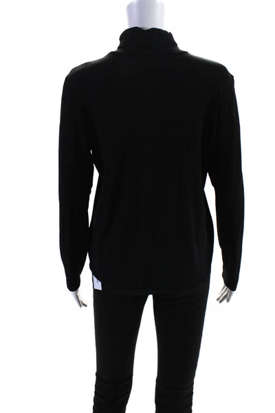 Eileen Fisher Womens Long Sleeve Mock Neck Tee Shirt Black Silk Size Small