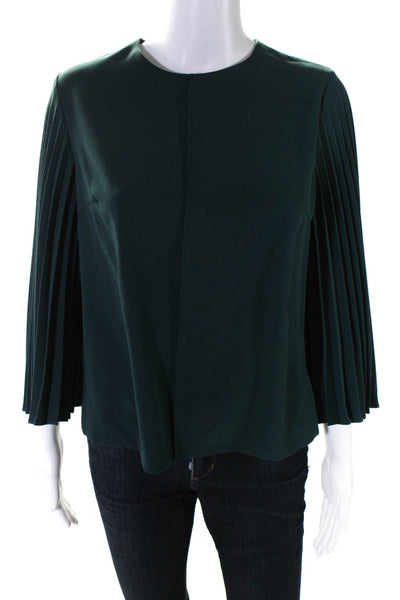 Alba Conde Women's Pleated Sleeve Blouse Green Size 38