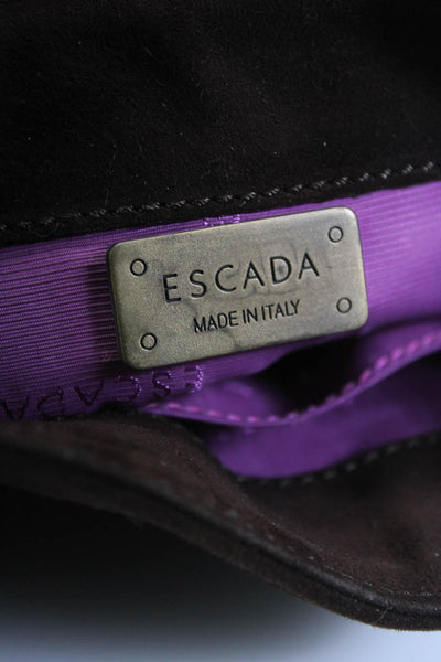 Escada Womens Single Handle Chevron Flap Mini Handbag Brown White Black Suede