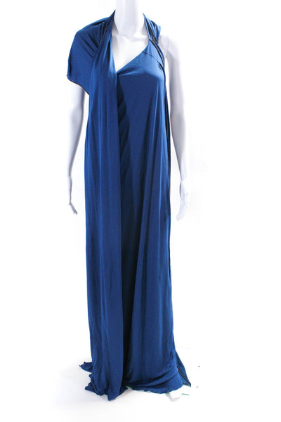 Bottega Veneta Womens Beaded Trim V Neck Sleeveless Gown Blue Size EUR 44