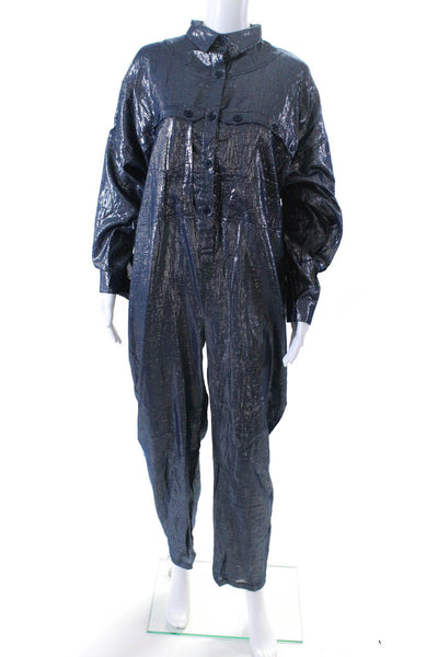 Suzie Kondi Womens Lurex Utility Jumpsuit FW19 Navy Silver Size XS/S