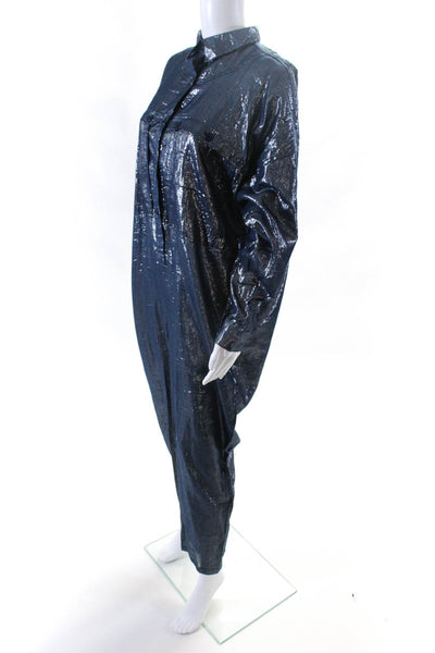 Suzie Kondi Womens Lurex Utility Jumpsuit FW19 Navy Silver Size XS/S