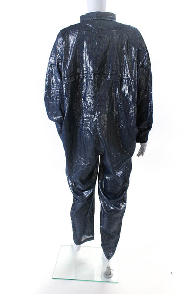 Suzie Kondi Womens Lurex Utility Jumpsuit FW19 Navy Silver Size XS/S