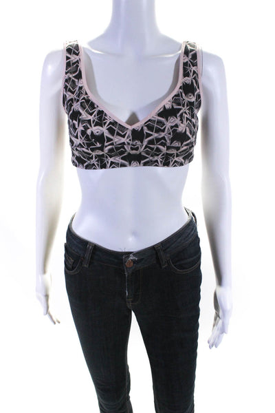 Maje Womens Back Zip Sleeveless V Neck Printed Crop Top Pink Black Size XS