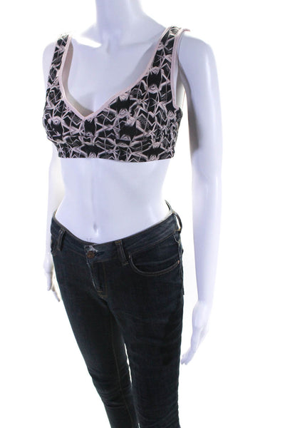 Maje Womens Back Zip Sleeveless V Neck Printed Crop Top Pink Black Size XS