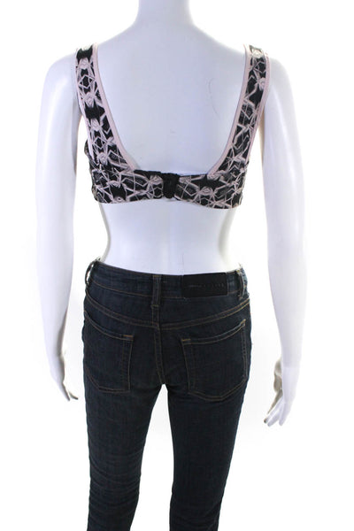 Maje Womens Back Zip Sleeveless V Neck Printed Crop Top Pink Black Size XS