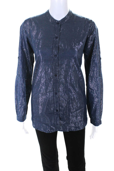 Suzie Kondi Womens Lurex Button Blouse FW19 Navy Size L