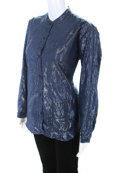 Suzie Kondi Womens Lurex Button Blouse FW19 Navy Size L