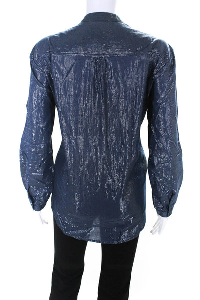 Suzie Kondi Womens Lurex Button Blouse FW19 Navy Size L