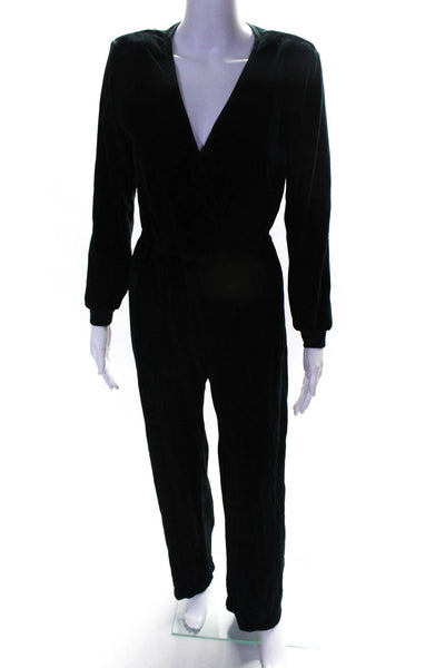 Suzie Kondi Womens Velour V Neck Jumpsuit Black Size XS