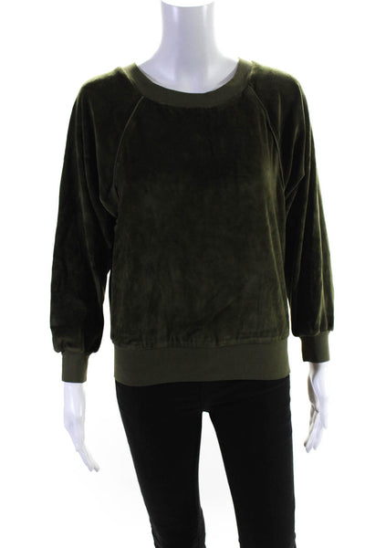 Suzie Kondi Womens Velour Raglan Sleeve Top FW19 Olive Size XS