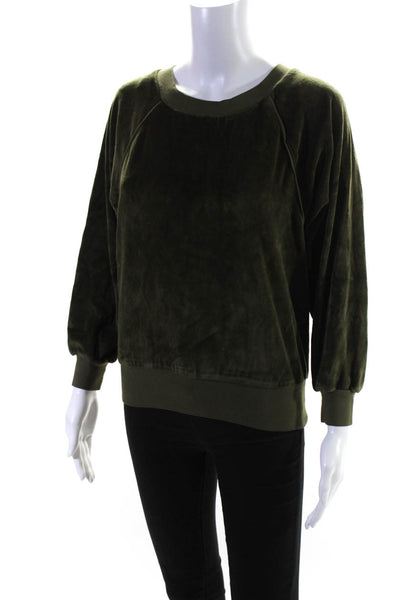 Suzie Kondi Womens Velour Raglan Sleeve Top FW19 Olive Size XS