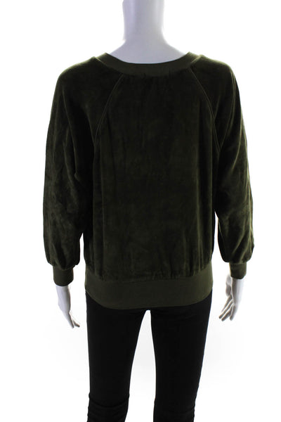 Suzie Kondi Womens Velour Raglan Sleeve Top FW19 Olive Size XS