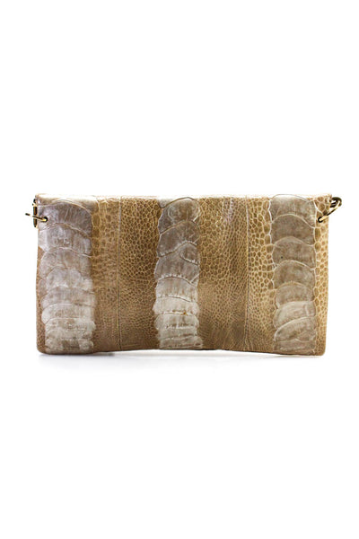 Gucci Gold Tone Ostrich Chain Strap Convertible Envelope Clutch Shoulder Handbag