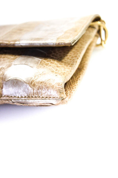 Gucci Gold Tone Ostrich Chain Strap Convertible Envelope Clutch Shoulder Handbag