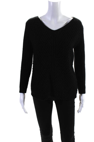 BB Dakota Women's Knit V Neck Lace Up Sweater Black Size XS