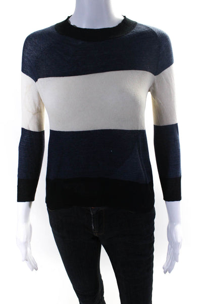 ALC Womens Blue Color Block Crew Neck Long Sleeve Sweater Top Size XS