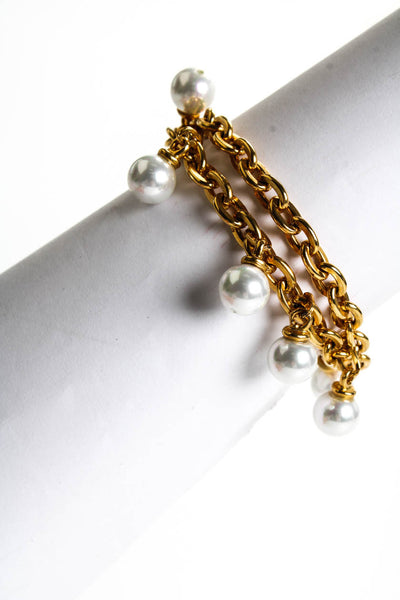 Ben Amun Womens 2 Row Pearl Bracelet Gold White