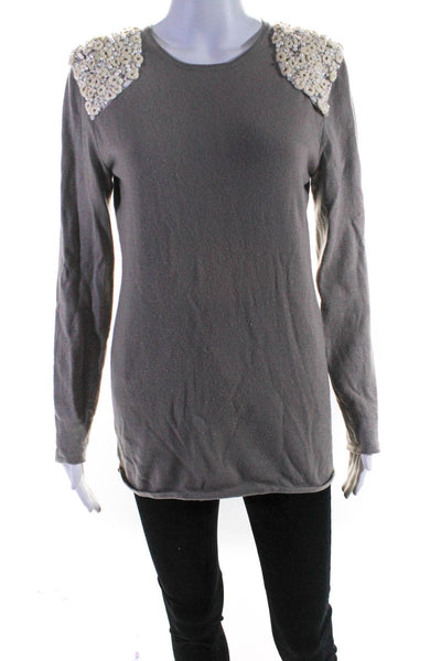 Allude Womens Scoop Neck Abstract Solid Cashmere Sweater Brown Size Medium