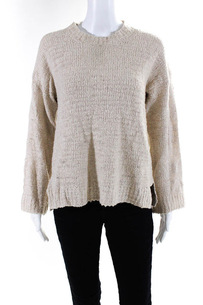 Parrish Womens Beige Knit Crew Neck Long Sleeve Sweater Top Size S