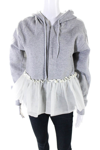 Harvey Faircloth Womens Tulle Trim Hoodie Gray Cotton Size Small