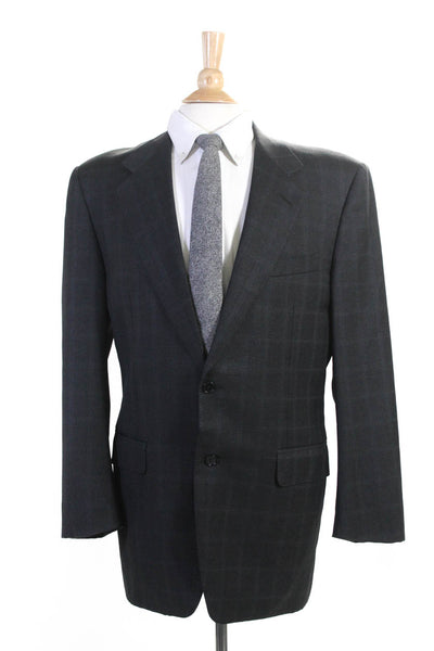Canali Mens Collared Plaid Two Button Wool Blazer Black Size 50