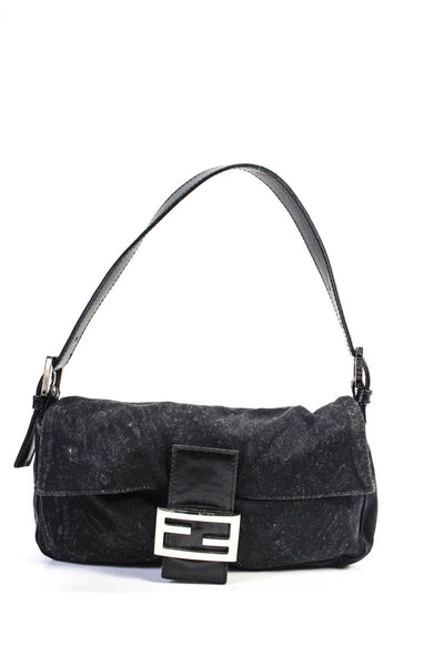 Fendi Womens Baguette Logo Snap Closure Shoulder Bag Hand Bag Black