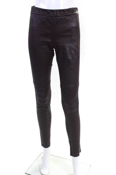 Camilla And Marc Women's Elastic Waist Skinny Leg Leather Pants Purple Size 4