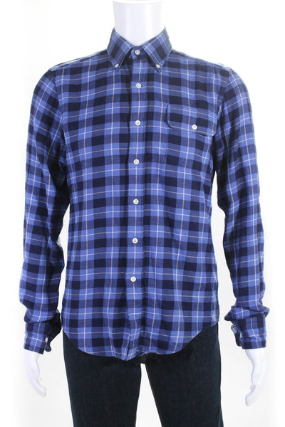 Michael Bastian Mens Blue Plaid Collar Long Sleeve Button Down Shirt Size S