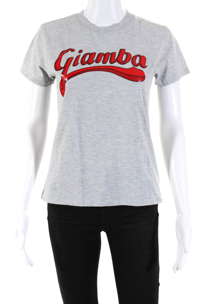 Giamba Womens Short Sleeve Graphic Tee Shirt Heather Gray Red Size XXS