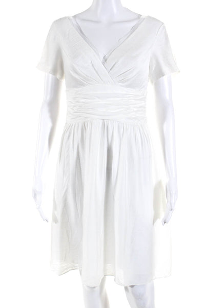 Andrew Marc Womens Short Sleeve V Neck A Line Dress White Size 6