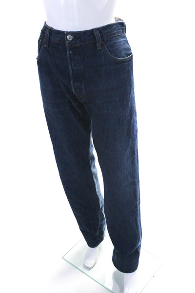 Levis Womens Straight Leg Cuffed High Waist Jeans Dark Blue Size 36
