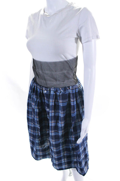 BLESS N°71 Womens Plaid Flannel Button Up Shirt Skirt Blue Yellow One Size