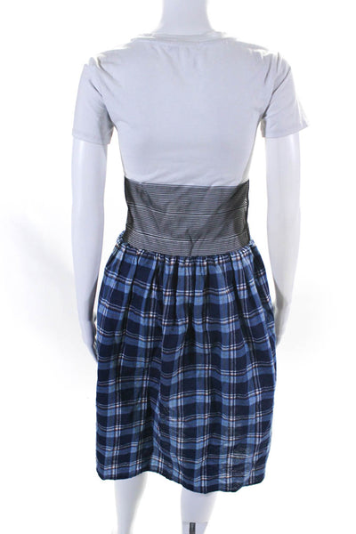 BLESS N°71 Womens Plaid Flannel Button Up Shirt Skirt Blue Yellow One Size