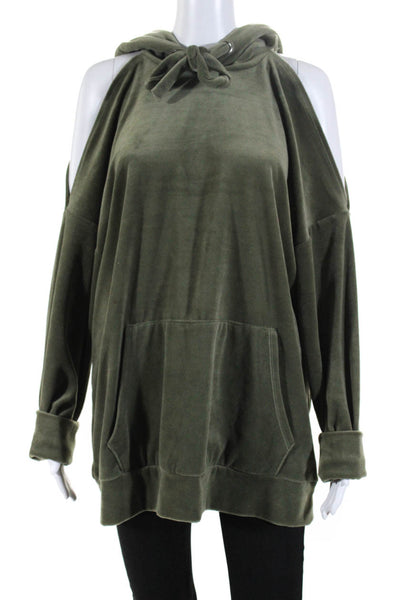 Cotton Candy LA Women's Open Shoulder Drawstring Hooded Sweatshirt Green Size L
