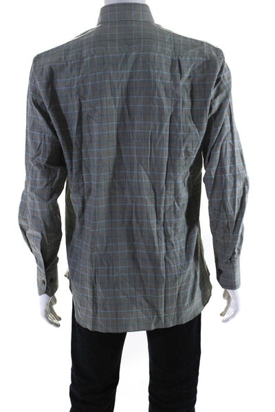 Calder Mens Cotton Green Plaid Long Sleeve Button Down Dress Shirt Size M